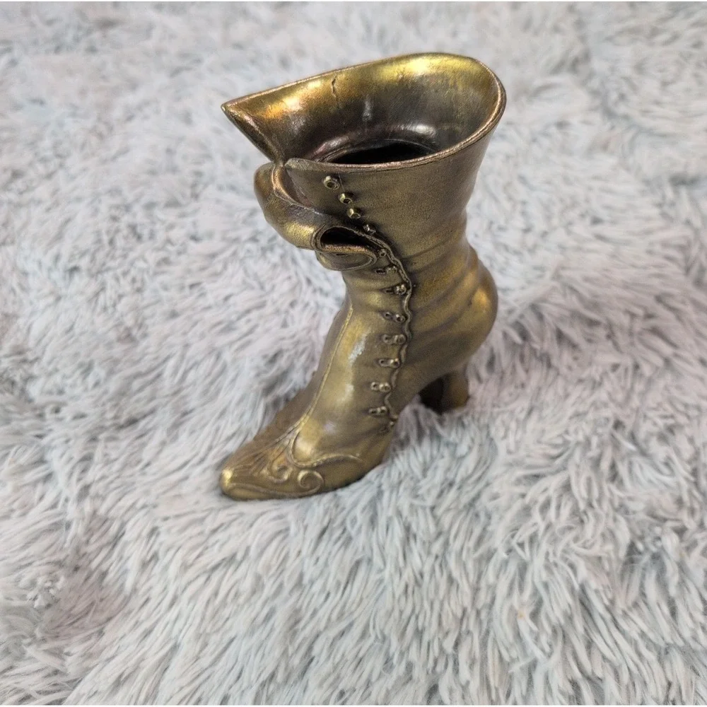 Brass Victorian Style Vintage Womens Boot Planter Vase Figure Home Decor